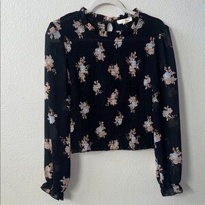 Floral Black Long Sleeve Women's Top
